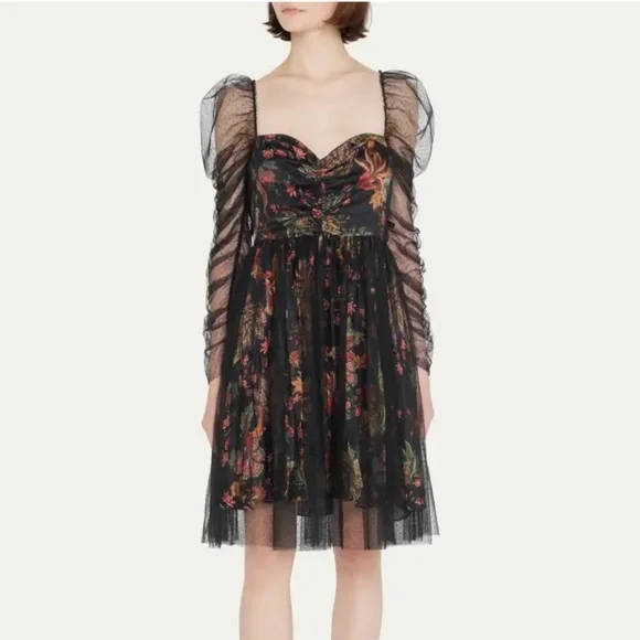 Ritchie long sleeve floral tulle mini dress - Picture 1 of 2